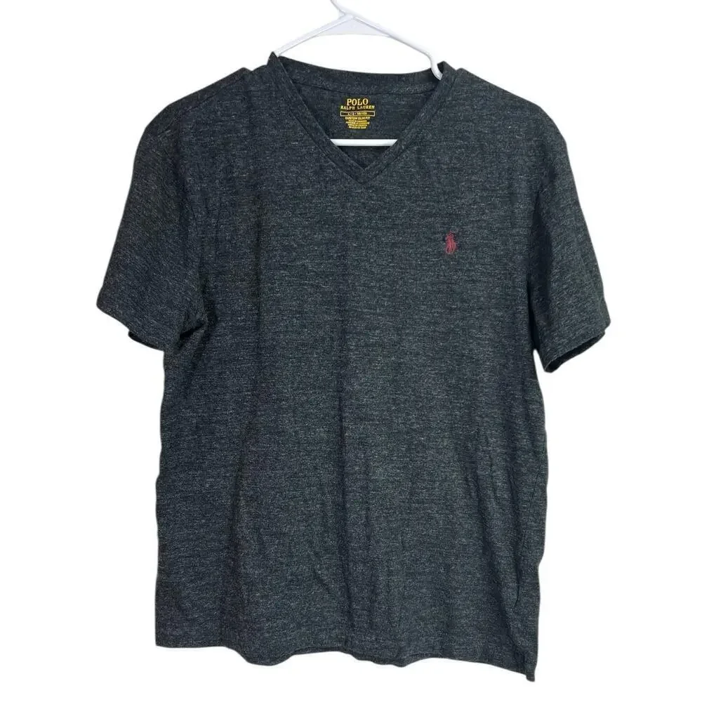 Polo Ralph Lauren Custom Slim Fit Men's V-Neck Heather Gray Short Sleeve Large
